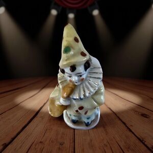 Whimsical Ceramic Clown Figurine with Polka Dots